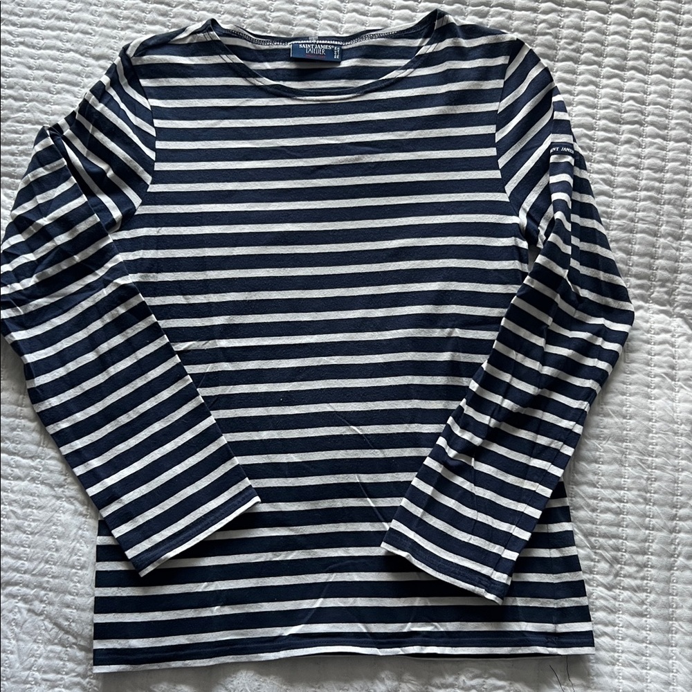 SAINT JAMES L’ATELIER Navy/White Stripe Breton Long Sleeve Shirt sz Small